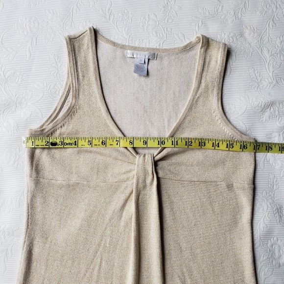 Design History Womens Knit Tank Dress S Cream Beautiful Flounce Metallic Sparkle - Picture 12 of 16
